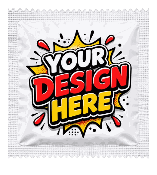 Custom condom wrapper printed with Your Design Here, designed online with Kissy Bang Bang