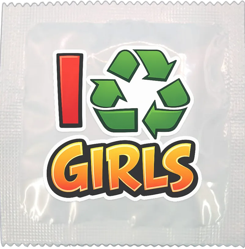 I Recycle Girls funny condom by Kissy Bang Bang