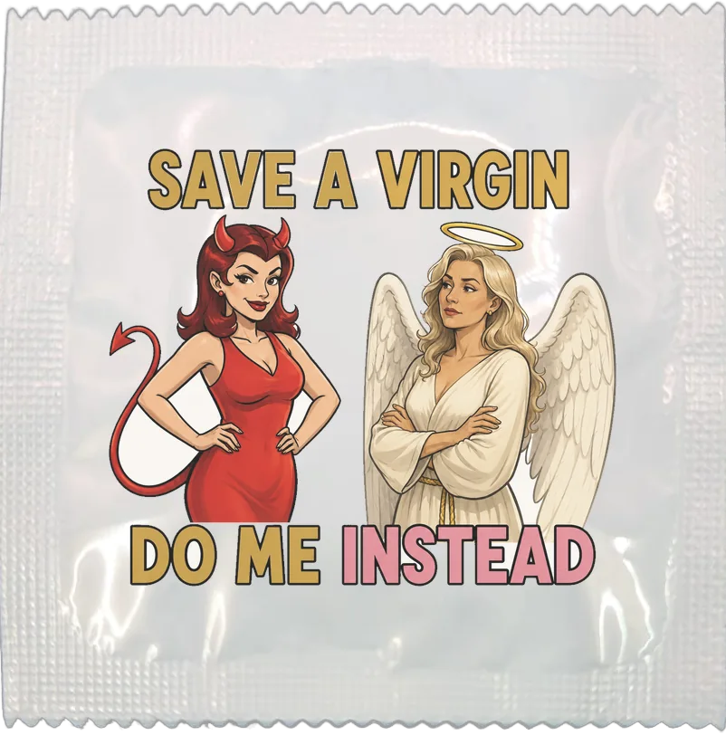Save A Virgin funny condom by Kissy Bang Bang