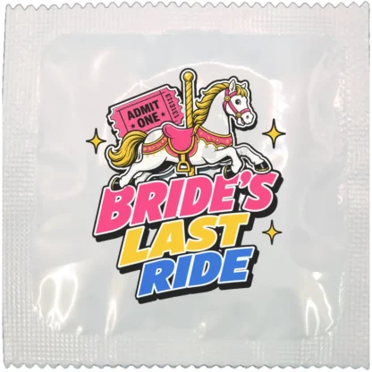 Bride's Last Ride funny condom wrapper, printed in the UK