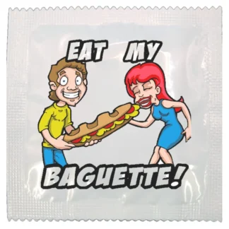 Couple Eats Baguette funny condom by Kissy Bang Bang
