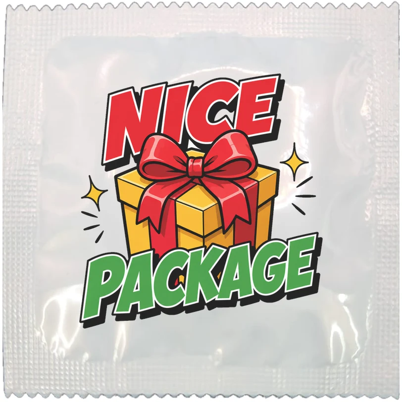 Nice Package Christmas condom wrapper, printed in the UK