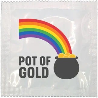 Pot Of Gold funny condom wrapper, rainbow design