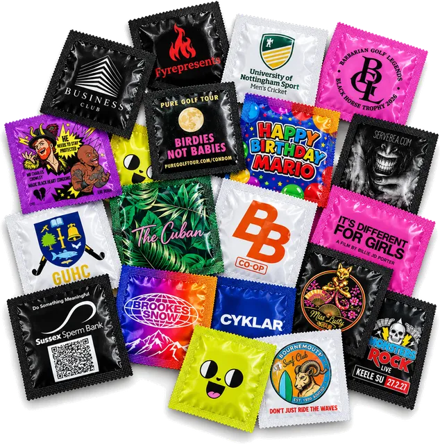 Custom branded condoms printed by Kissy Bang Bang