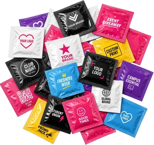 Custom branded condoms printed by Kissy Bang Bang